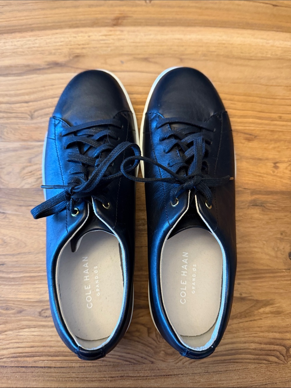 Cole Haan Black Leather Lace-Up Sneakers with White Soles